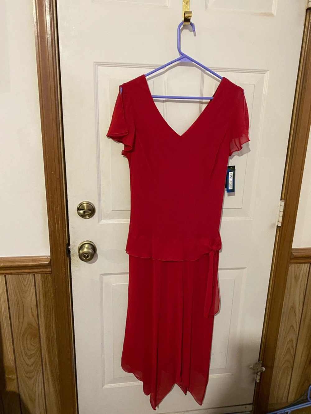 I. N. Studio I Red V-Neck Midi Dress Sz 10 NWT